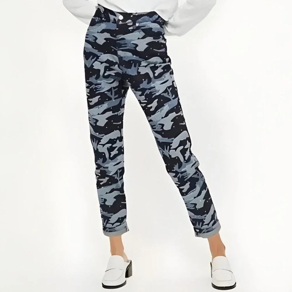 Topshop NEW Moto Mom Jeans High Waisted Jewel Studs Camo Diamante Denim Women's - Picture 1 of 17